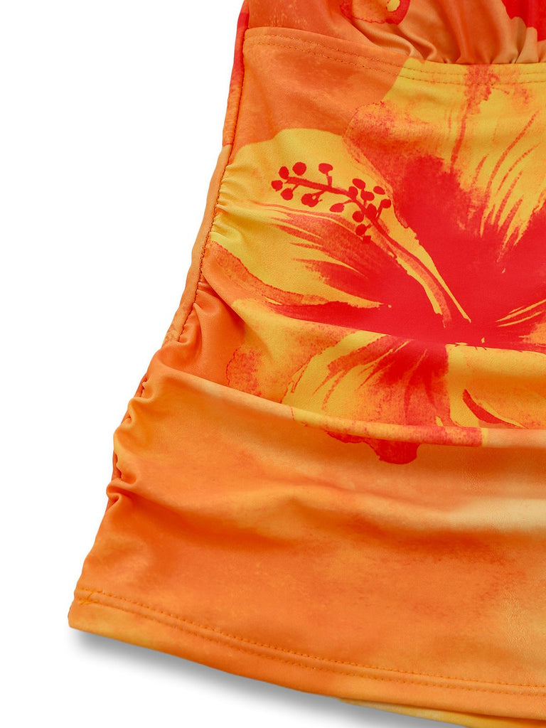 1950s V-Neck Floral Patchwork Tankini Set