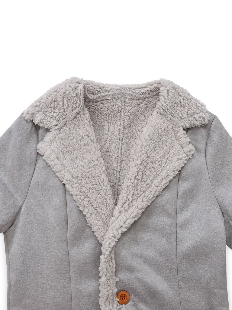 1930s Solid Lapel Button Suedette Mid-Length Coat