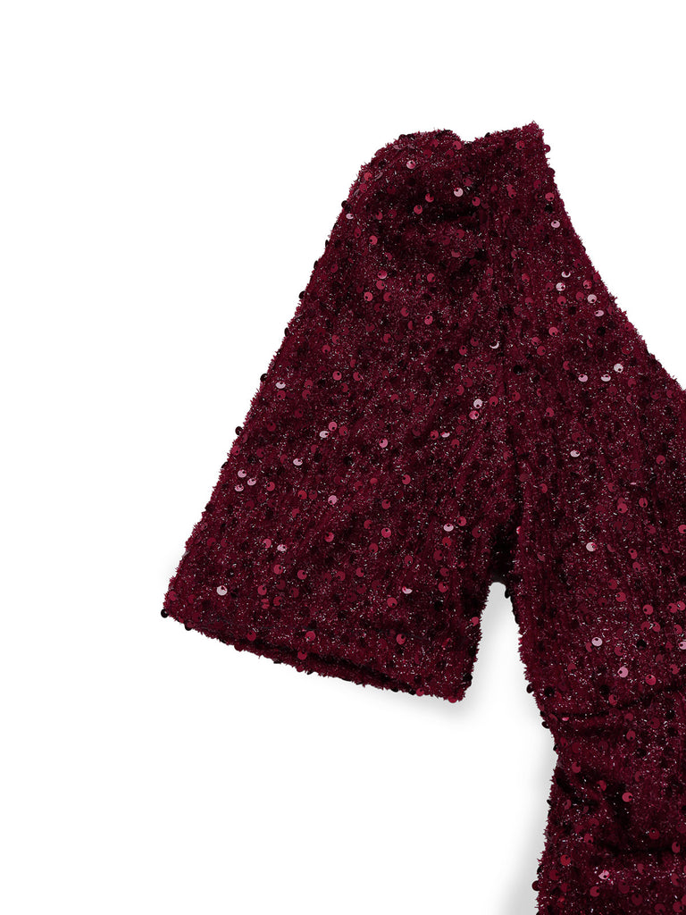 [Pre-Sale] Wine Red 1930s Sequin Bow Maxi Mermaid Dress