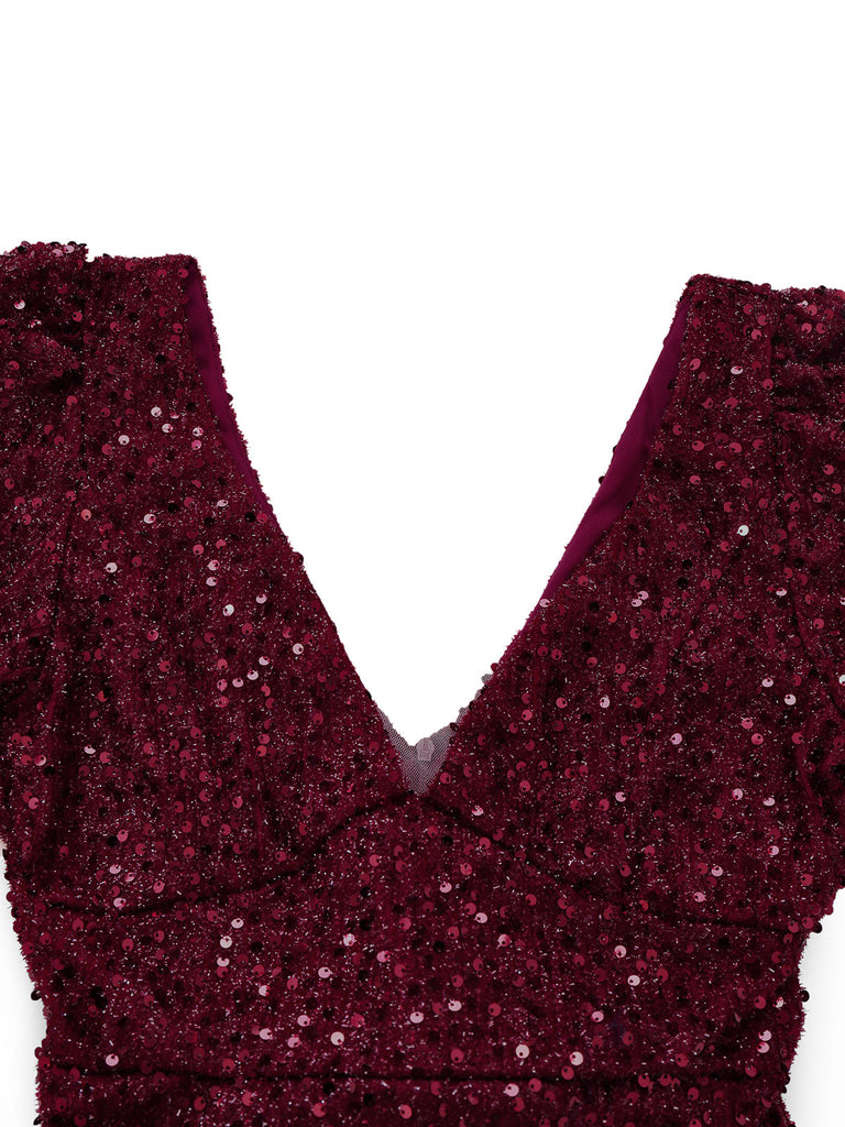 [Pre-Sale] Wine Red 1930s Sequin Bow Maxi Mermaid Dress