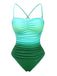 Ombre Green 1930s Ruched One-Piece Swimsuit