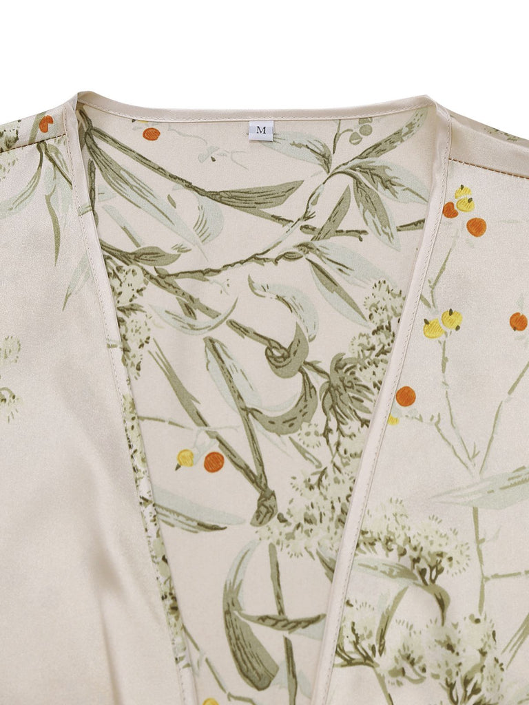 2PCS 1950s Floral Straps Satin Nightgown & Matching Robe