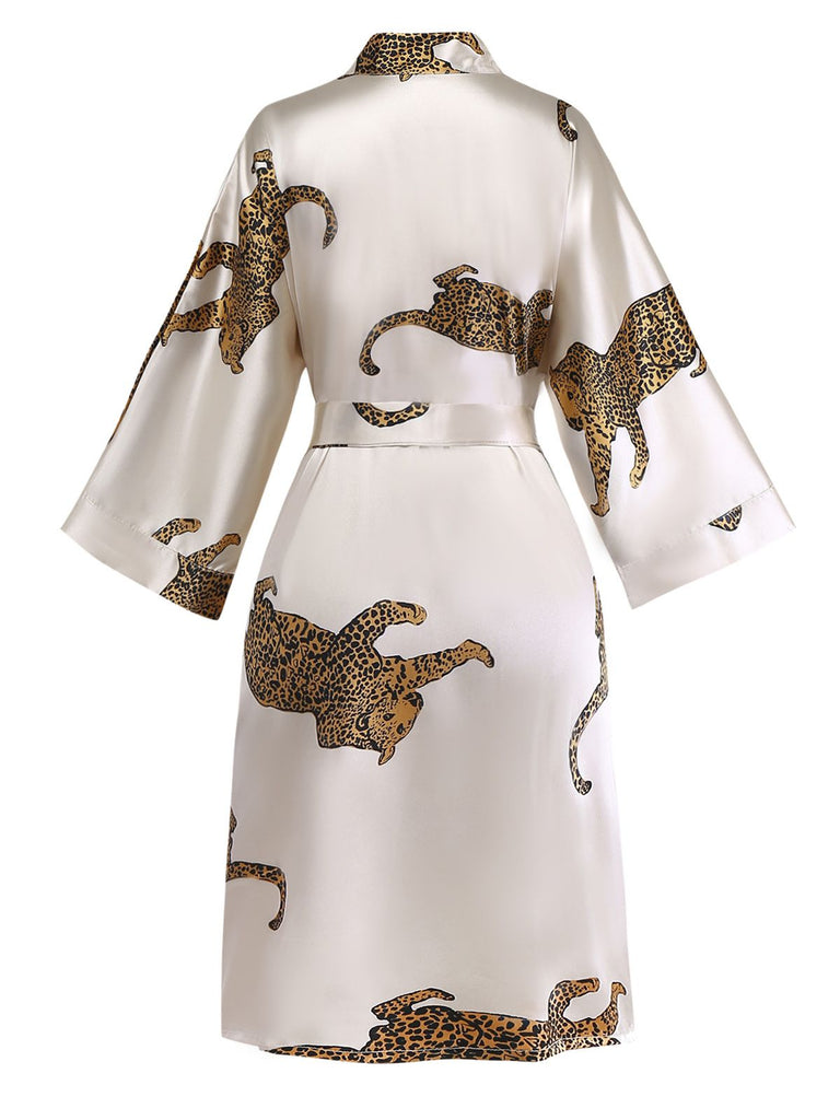 1950s Leopard Print Satin Robe with Belt
