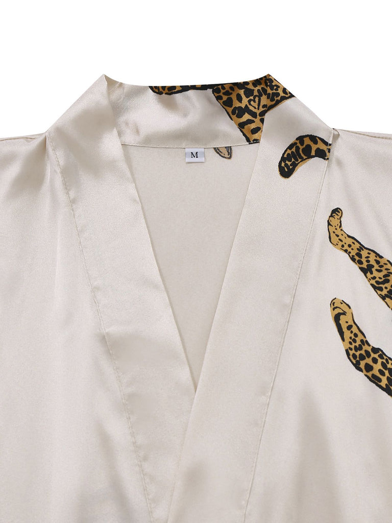 1950s Leopard Print Satin Robe with Belt
