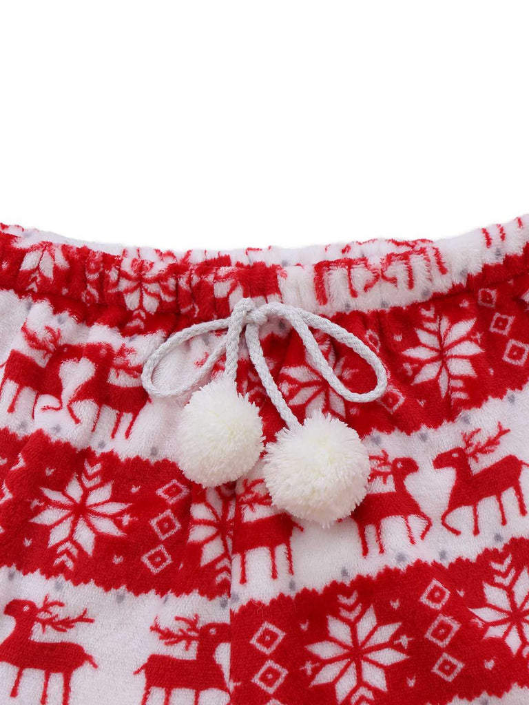 Red 1960s Christmas Reindeer Coral Fleece Pajamas