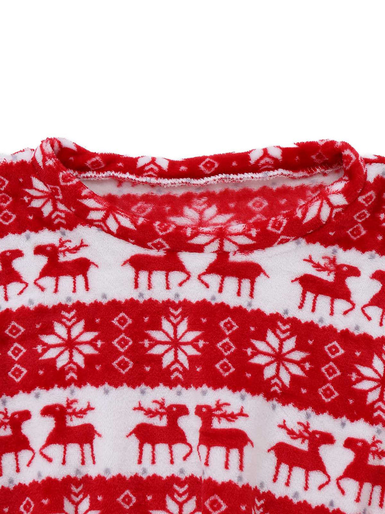 Red 1960s Christmas Reindeer Coral Fleece Pajamas