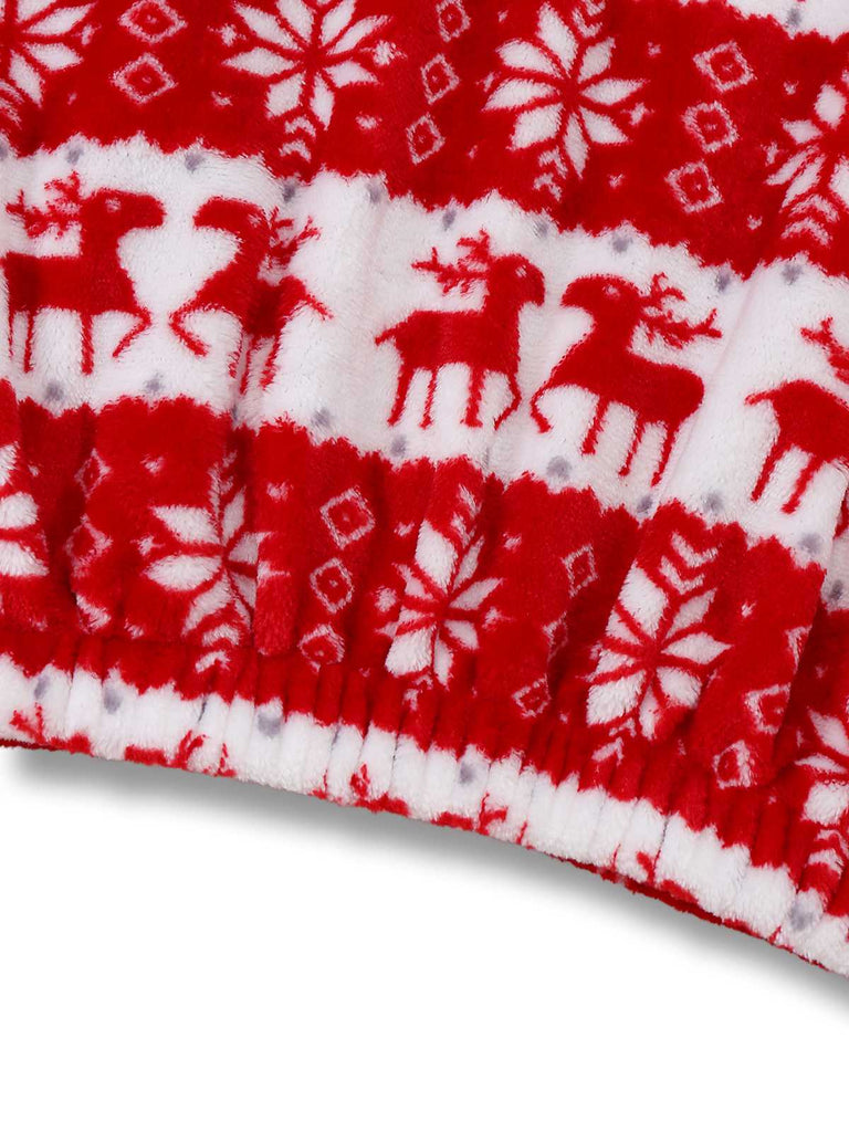 Red 1960s Christmas Reindeer Coral Fleece Pajamas