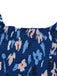 Blue 1940s Floral Puff Sleeves Off-Shoulder Dress