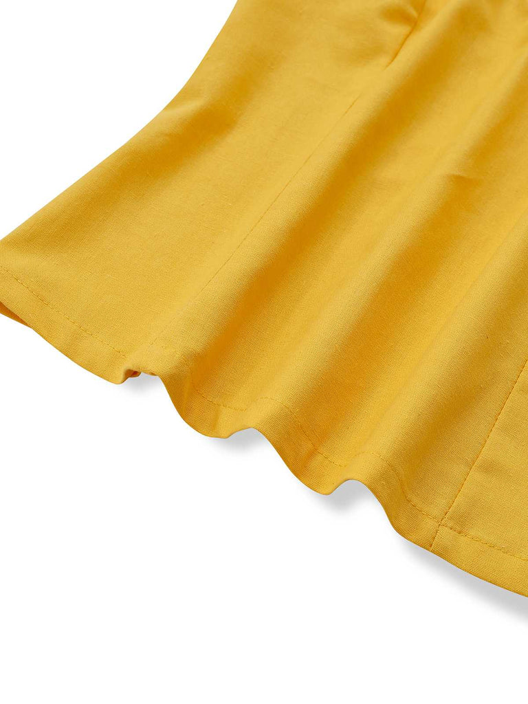 Yellow 1960s Cutout Floral Sleeveless Blouse