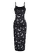 Black 1950s Halloween Print Slit Midi Dress