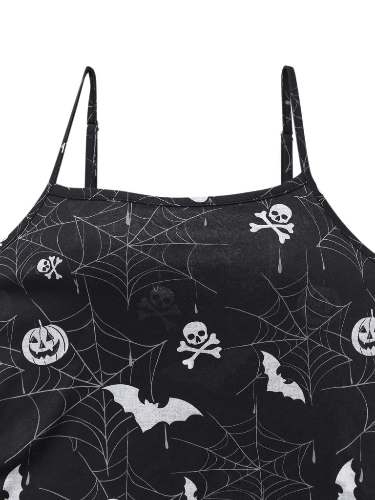 Black 1950s Halloween Print Slit Midi Dress