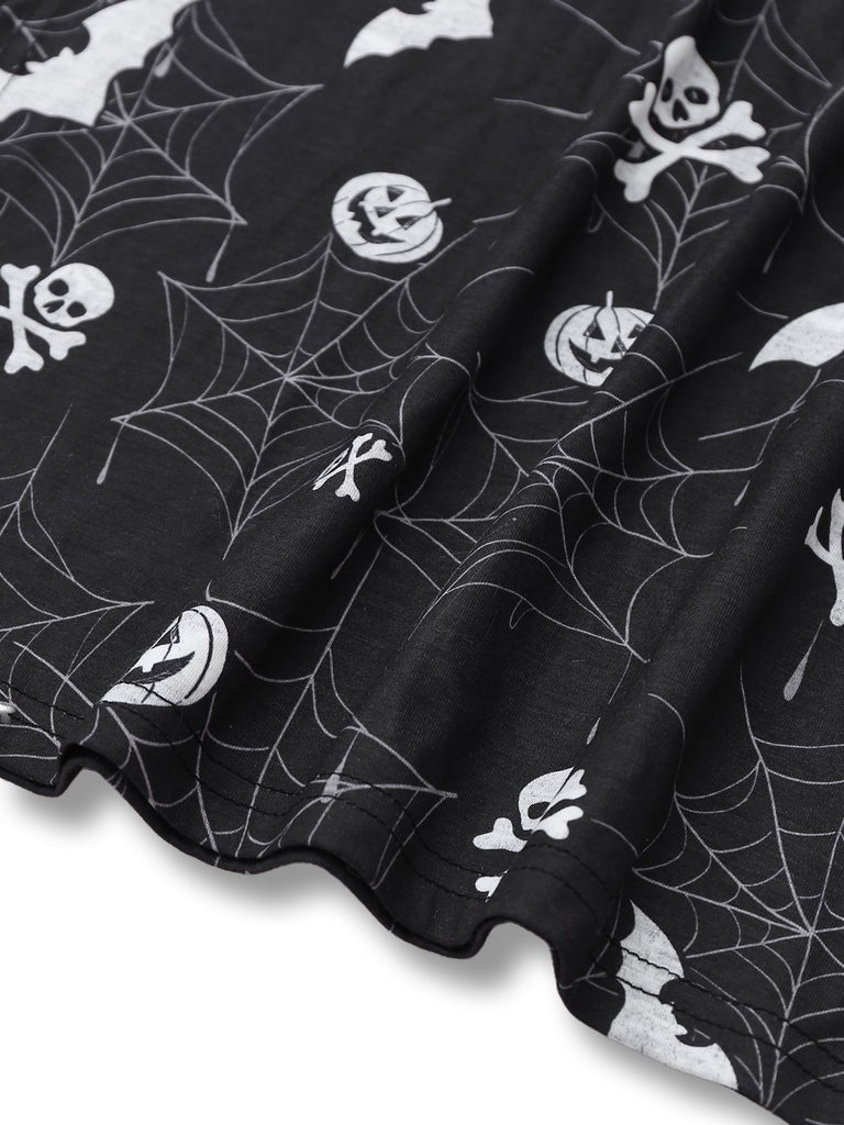 Black 1950s Halloween Print Slit Midi Dress