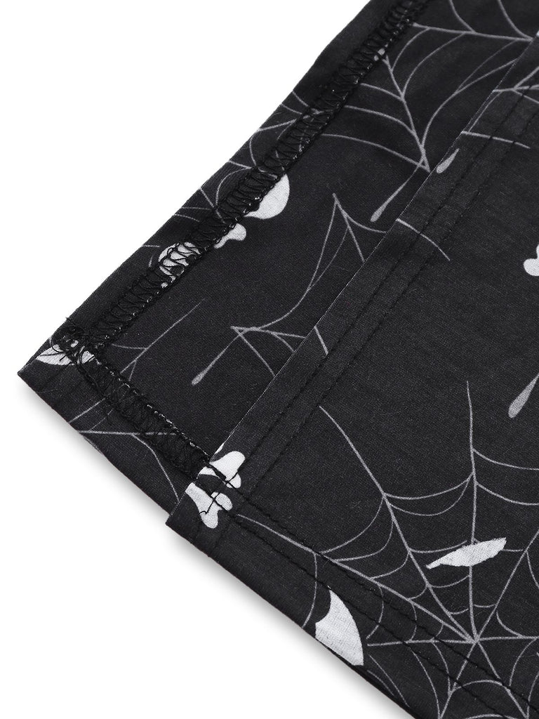 Black 1950s Halloween Print Slit Midi Dress