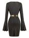 Black 1970s Bell Sleeve Sheer Belted Disco Dress