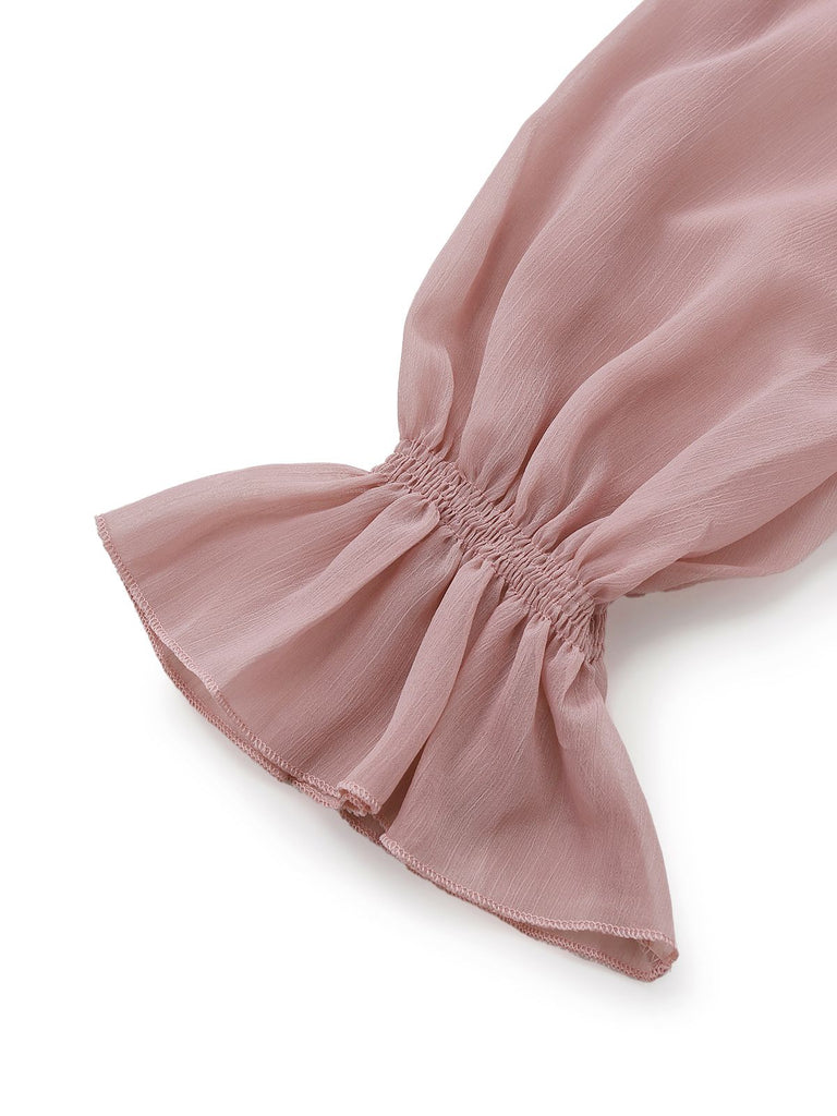 Pink 1980s Chiffon Ruffled High-Neck Blouse