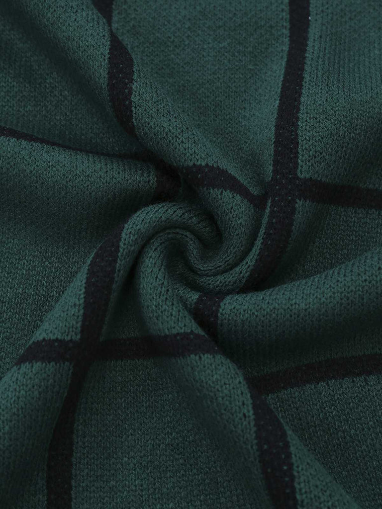 Green 1960s Crew Neck Plaid Knit Sweater Dress