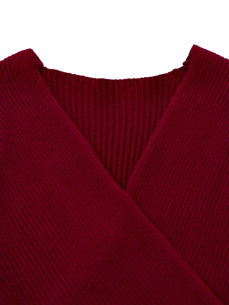 1960s V-Neck Ribbed Knit Button Bodycon Dress