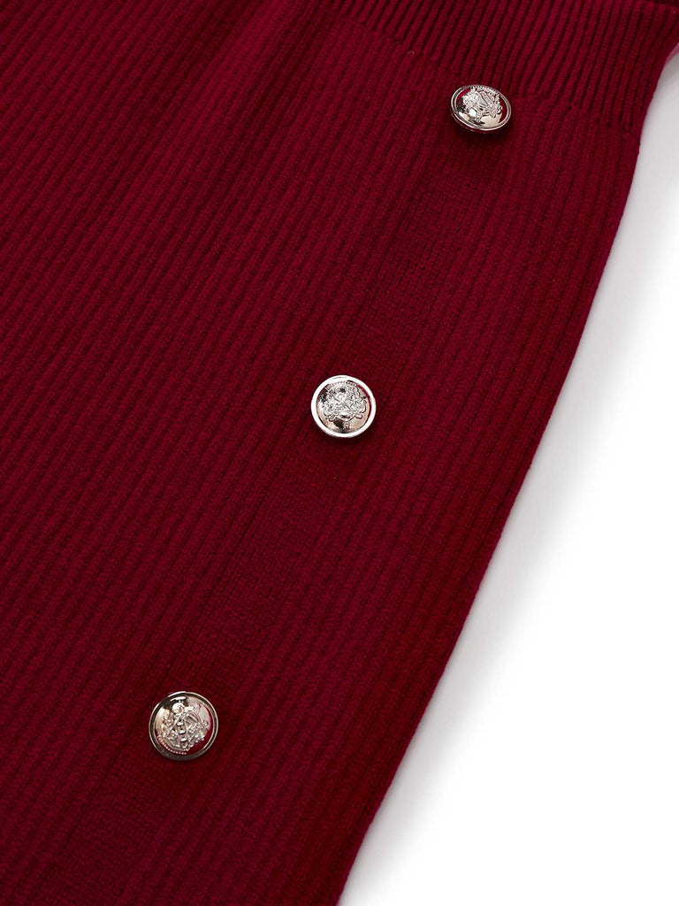 1960s V-Neck Ribbed Knit Button Bodycon Dress