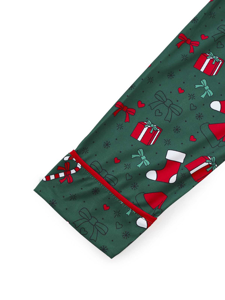 Green 1940s Christmas Print Pajama Set