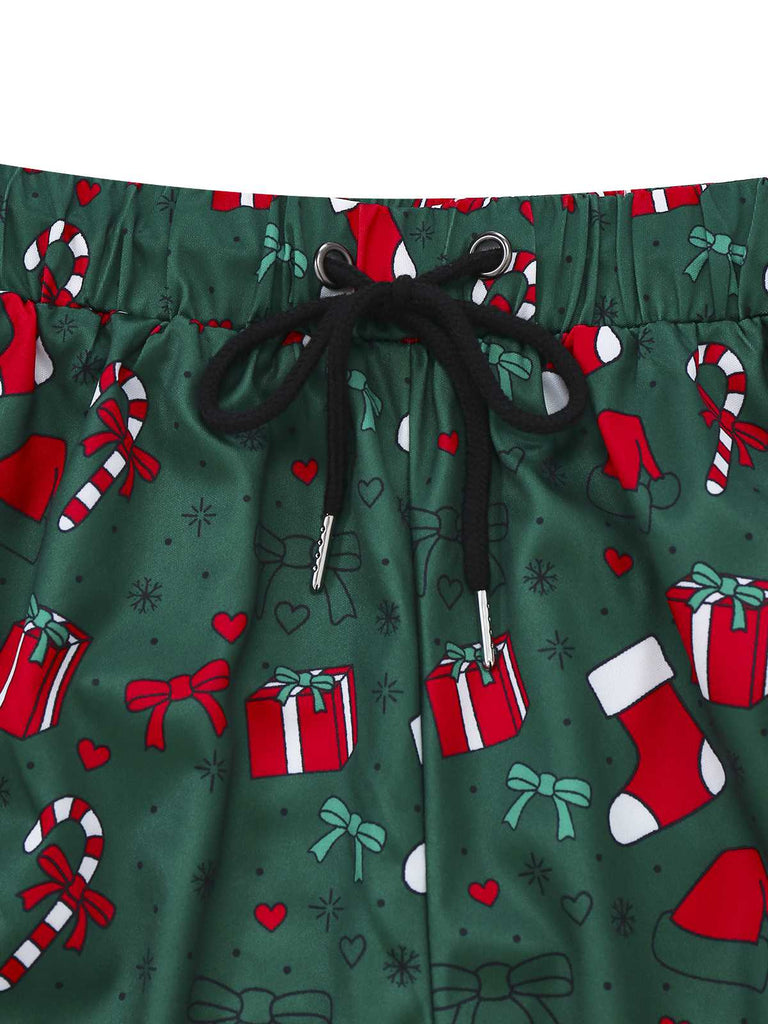 Green 1940s Christmas Print Pajama Set