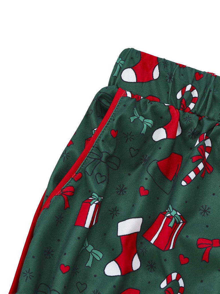 Green 1940s Christmas Print Pajama Set