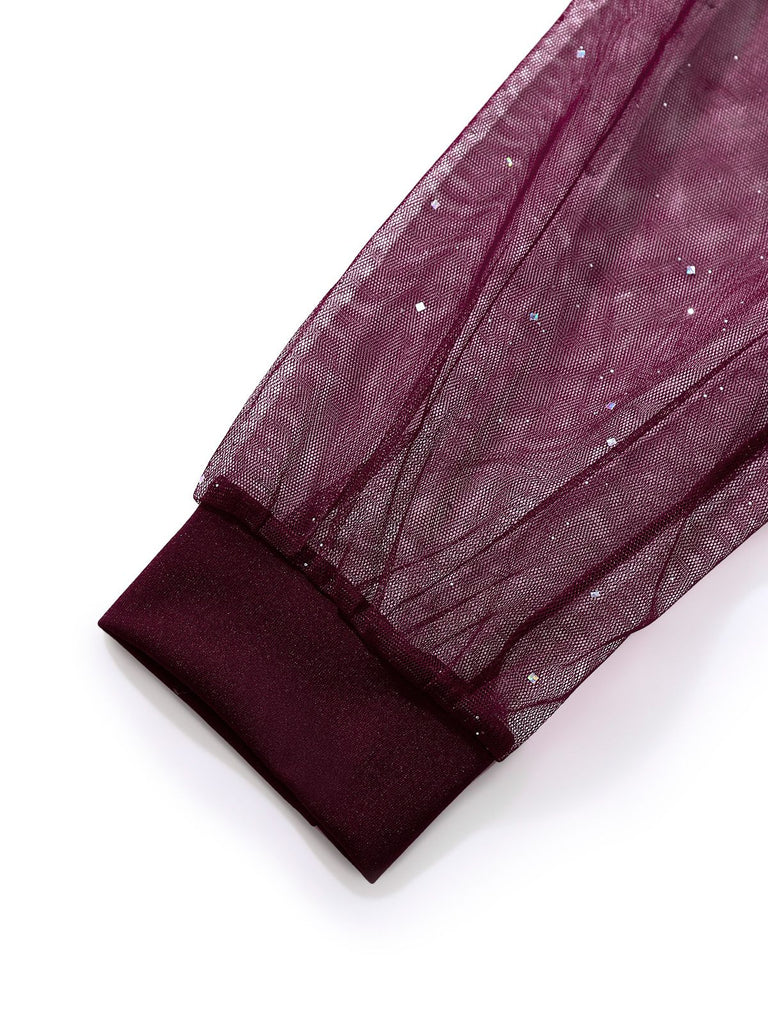 1960s Solid Glitter V-Neck Mesh Bodycon Dress