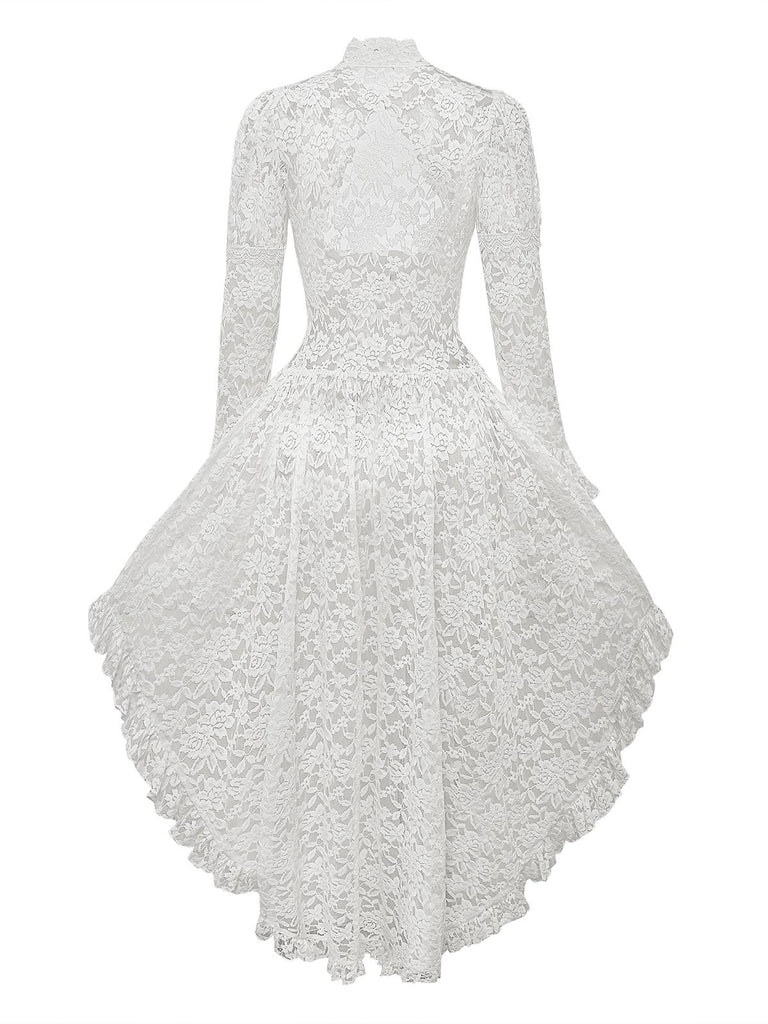 Black 1980s Gigot Sleeve Victorian Lace Dress