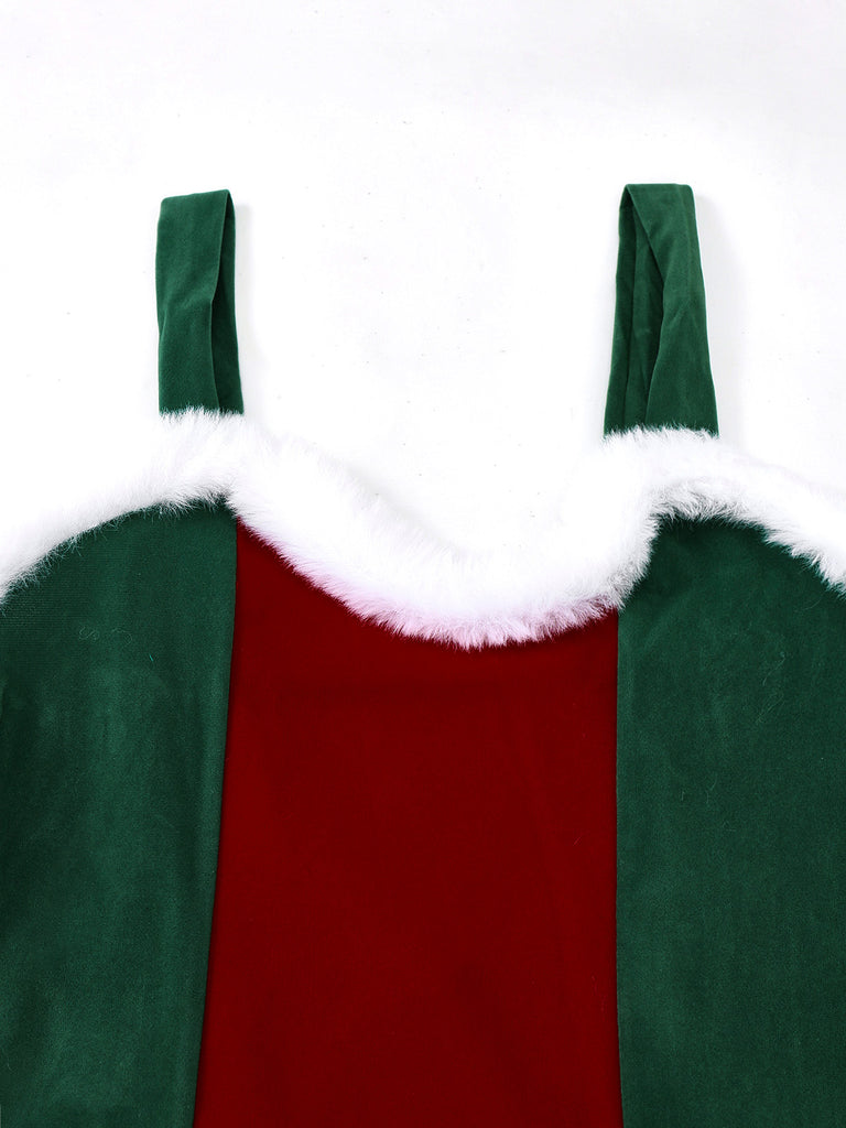 Red & Green 1960s Christmas Plush Trim Dress Set