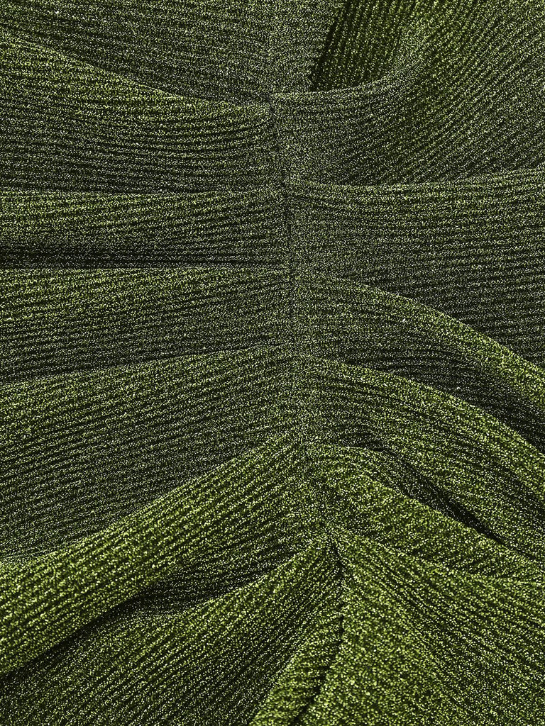 Green 1960s Ruched Puff Sleeve Midi Dress