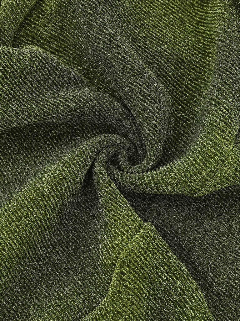 Green 1960s Ruched Puff Sleeve Midi Dress