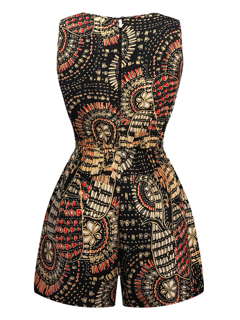 Multiclor 1970s Boho Irregular Print Romper