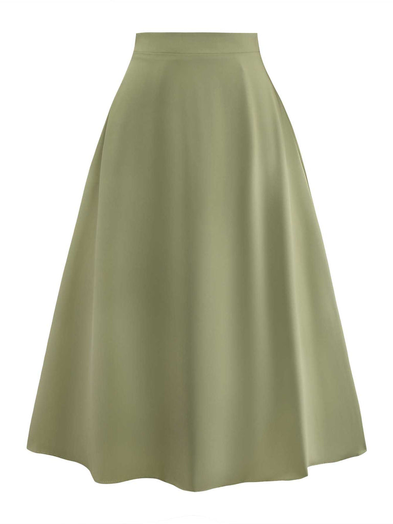 Green 1980s Solid Midi Skirt