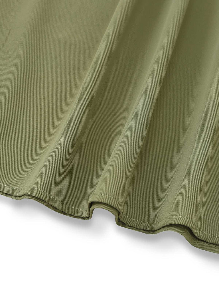 Green 1980s Solid Midi Skirt