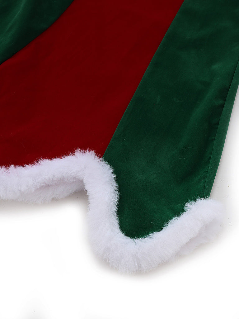 Red & Green 1960s Christmas Plush Trim Dress Set