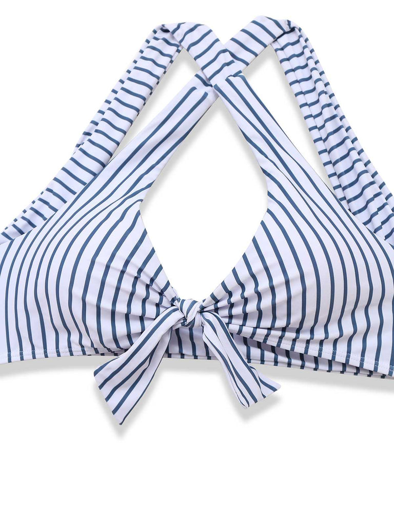 1950s Stripes Criss-Cross High-Waist Bikini Set