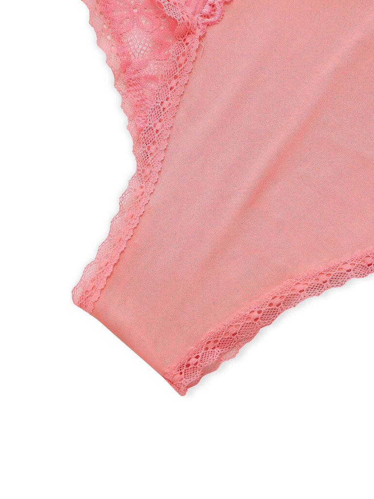 1970S Lace Sheer Petal Ruffle Trim Lingerie Set