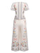 2PCS Cream Color 1950s Tropical Plants Boho Top & Pants