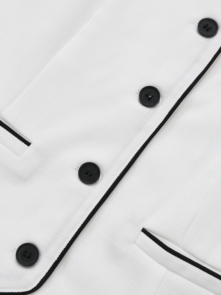 2PCS White 1960s Lapel Collar Button Sleeveless Suit