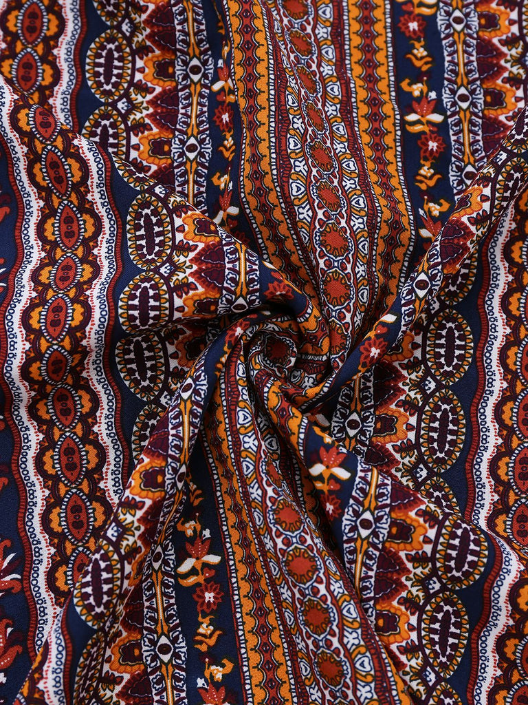 1970s Irregular Print Backless Boho Dress
