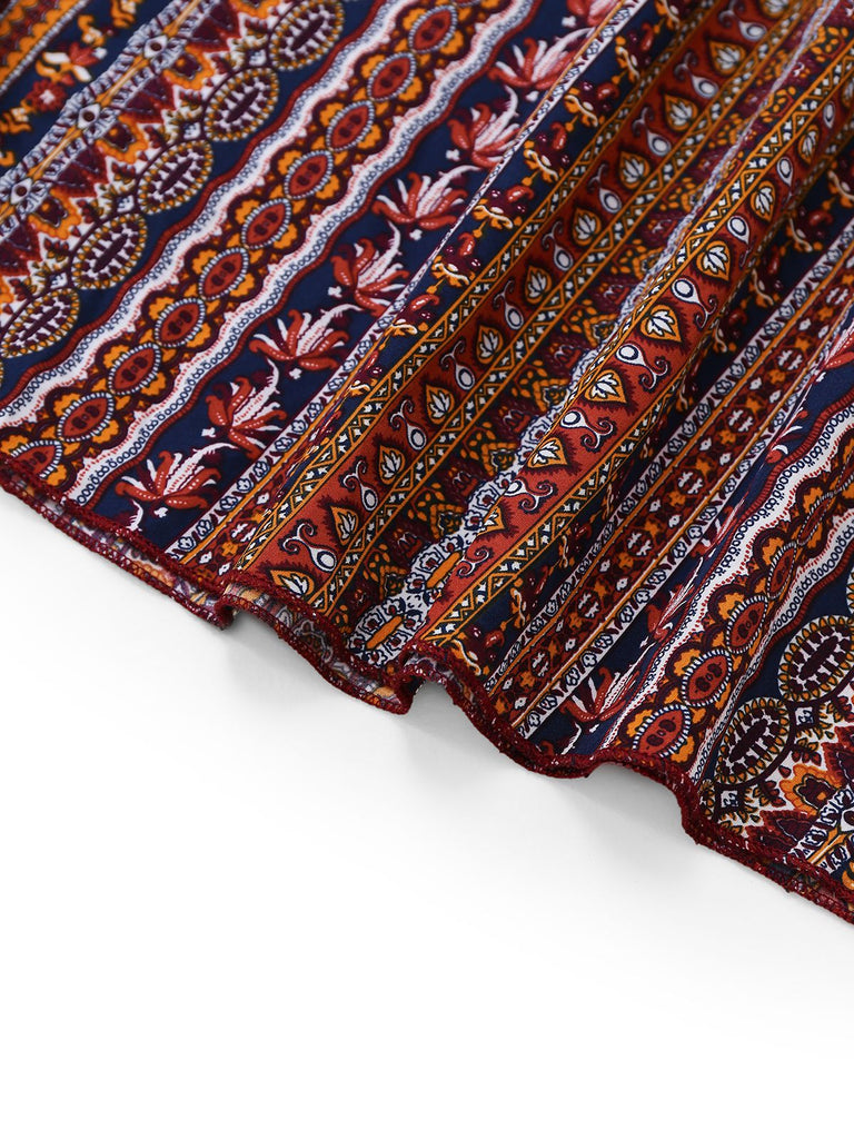 1970s Irregular Print Backless Boho Dress