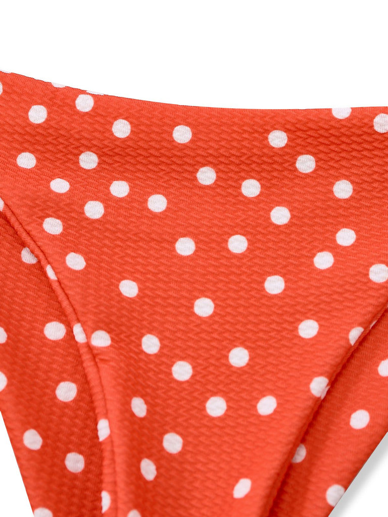 1970s Polka Dot Tie-Front Strapless Bikini Set