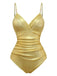 Gold 1980s Ruched One-Piece Swimsuit & Cover Up