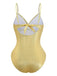 Gold 1980s Ruched Pearl Straps One-Piece Swimsuit