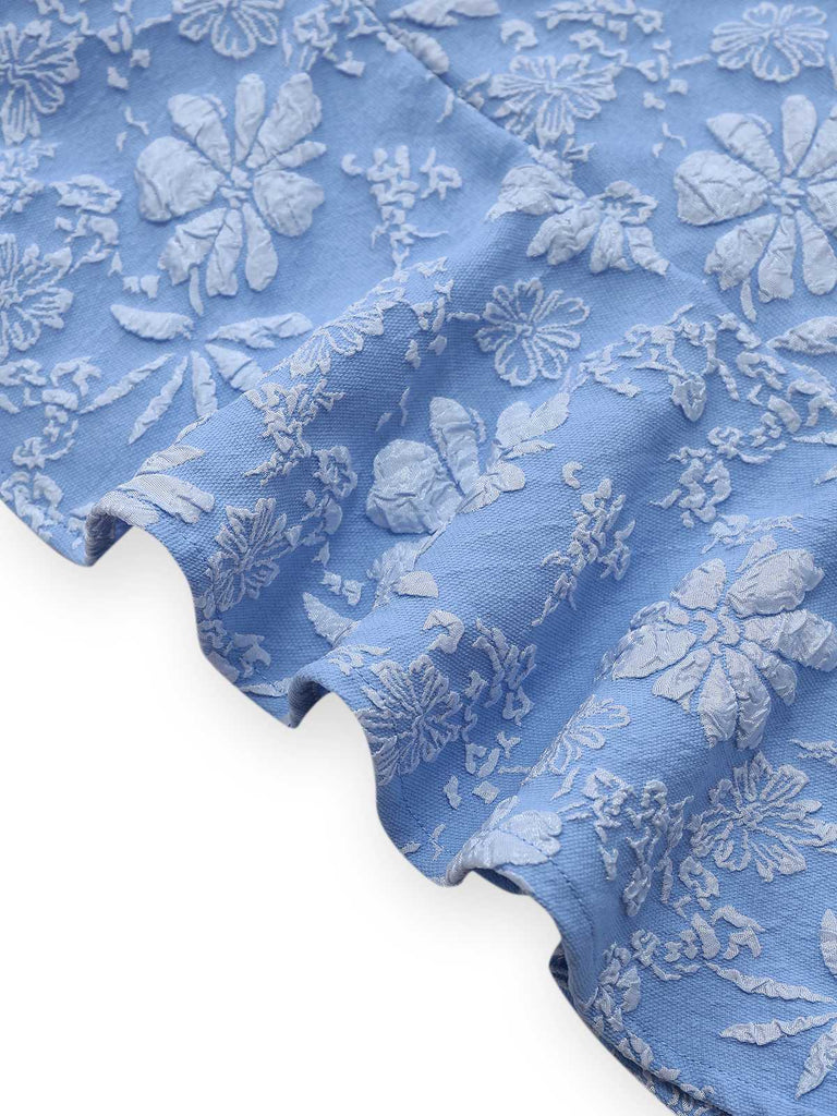 Light Blue 1930s Daisy Puff Sleeve Dress