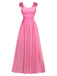 Pink 1930s Solid Embroidery Chiffon Maxi Dress