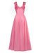 Pink 1930s Solid Embroidery Chiffon Maxi Dress