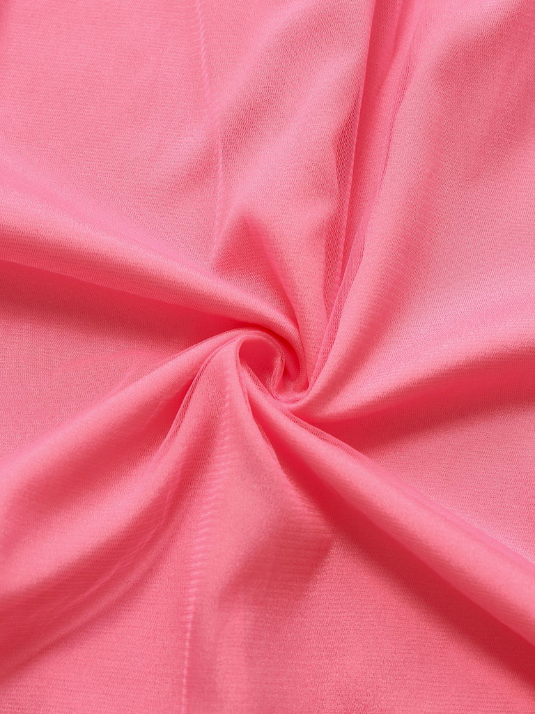 Pink 1930s Solid Embroidery Chiffon Maxi Dress
