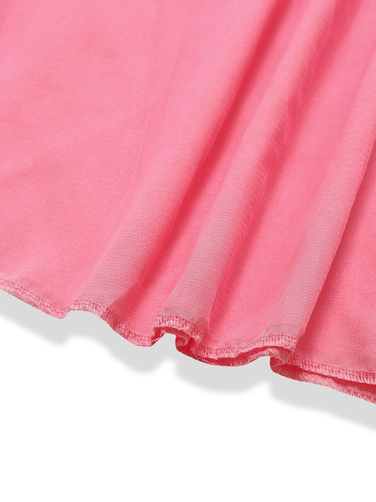 Pink 1930s Solid Embroidery Chiffon Maxi Dress