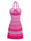 Pink 1970s Boho Halter Gradient Knit Dress