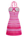 Pink 1970s Boho Halter Gradient Knit Dress